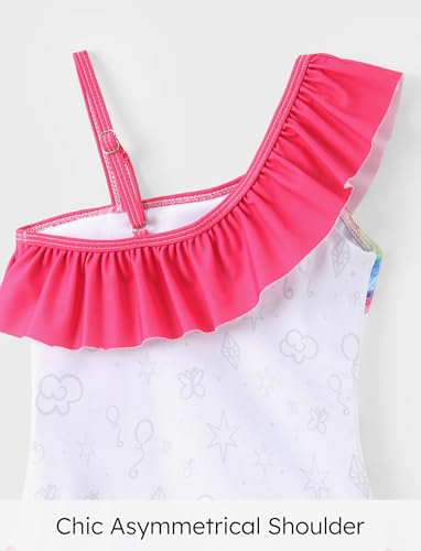 My Litle Pony One Piece Swimsuit Pony Print Off-Shoulder Ruffle Summer Swimwear Beach Pool Kids, Pink, 2‑9 Years4