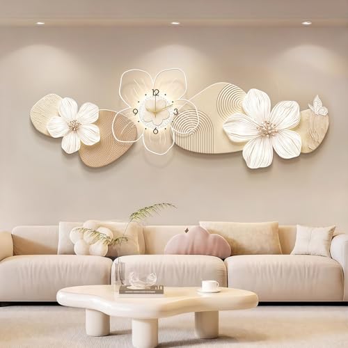 HDZNDH Orologio Da Parete 3D Floreale Con Luce LED, Quadri Moderni Per Pareti, Movimento Al Quarzo Silenzioso, Porcellana Cristallina Con Arte Della Parete Squisita, Per Soggiorno, Camera Letto