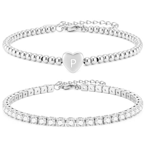 Image of Halora Silver Bracelet for Women Girls, Sterling Silver Initial Bracelets P