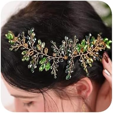 Accesorio de pelo dorado hecho a mano para novia, diadema de diamantes de imitación esmeralda, diadema de cristal verde, bandas de pelo de boda