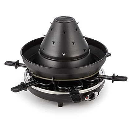 Klarstein Taste Volcano - Raclette, Tischgrill, Elektrogrill, Tartarenhut, 1500 Watt, stufenlos regelbar, Grillen, Überbacken, Grillpfännchen, für 6 Personen, Antihaftbeschichtung, schwarz – Bild 4