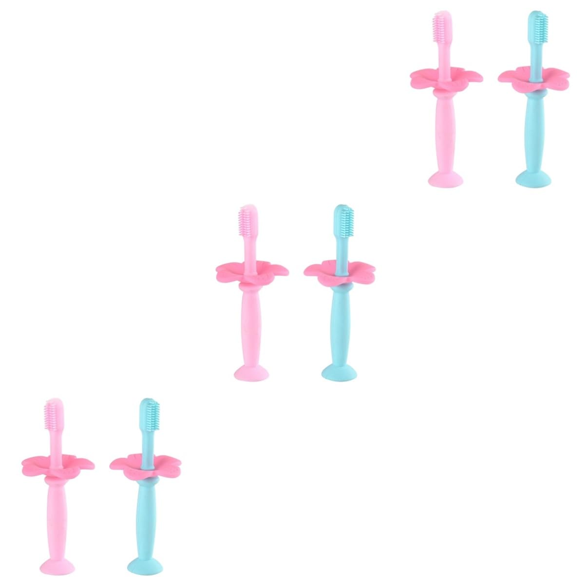 FRCOLOR 6pezzi Spazzolini Manuali Siliconper Ragazzo Ragazza Con Protezionper Gengive Rosa e Blu Per Igiene Orale Dei Piccoli Per Ai Denti Da Latte