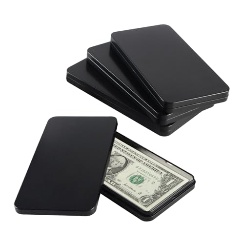 ANMOO 4Pcs Metal Cash Box Paper Money Box For Cash Coin Rectangle Single Row Currency Tray 17cm Money Organiser With Lid, Money Or Bead Storage Box Cash Caddy (Black)