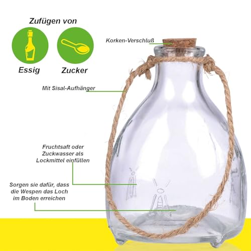 Kinzo Glas Wespenfalle 2er Set mit Aufhänger Befüllbar und Chemiefrei