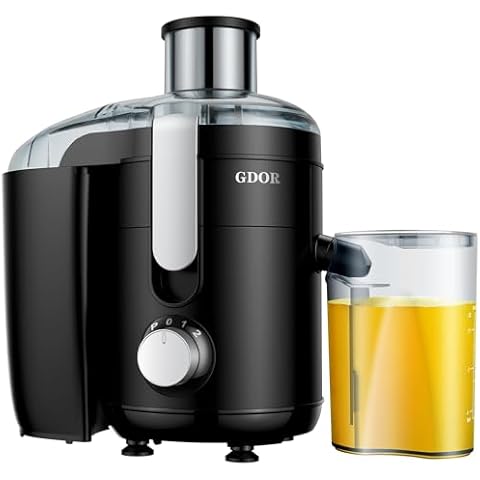 Juicer with Titanium Enhanced Cut Disc, GDOR Dual Speeds Centrifugal Extractor Machines with 2.5" Feed Chute, for Fruits and Veggies, Anti-Drip, Includes Cleaning Brush, BPA-Free, Black Cover