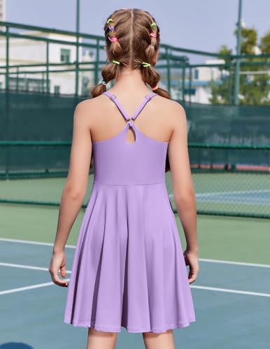 Zaclotre Girls Dresses with Romper Shorts and Pockets Summer Adjustable Spaghetti Straps Athletic Golf Tennis Dress for Kids3