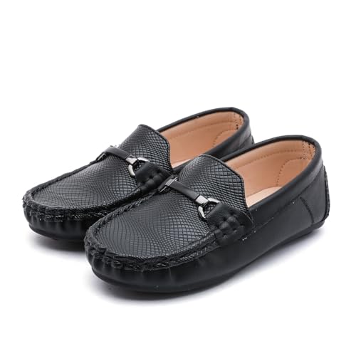 kkdom - kkdom Boys Girls Moccasins Loafers Shoes Slip-on Flats Dress Shoes Black 4 Big Kid