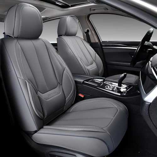 Image of Coverado Seat Covers, Car Seat Covers Front Seats, Car Seat Cover, Car Seat Protector Waterproof, Car Seat Cushion Nappa Leather, Gray Seat Covers Carseat Cover Universal Fit for Most Cars