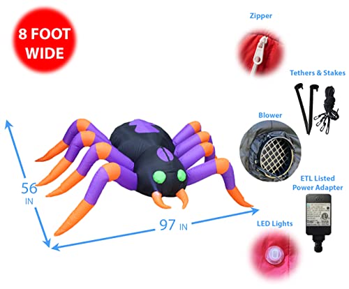 8 Foot Long Halloween Inflatable Black Purple Spider Led Lights Decor Outdoor Indoor Holiday Decorations, Blow Up Lighted Yard Decor, Giant Lawn Inflatables Home Family Outside #TOP1