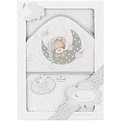 Toallas Para Bebés Recien Nacidos Interbaby 01225-18 - Capa de baño BEAR SLEEPING blanco y gris, unisex