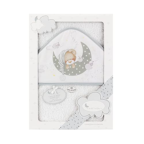{Toallas Bebe Toallas Interbaby - Capa de Baño Bebe Blanco/Gris | Toalla Bebe con Capucha 100% Algodón, 100x100cm, Unisex | Suave, Cómoda,...
