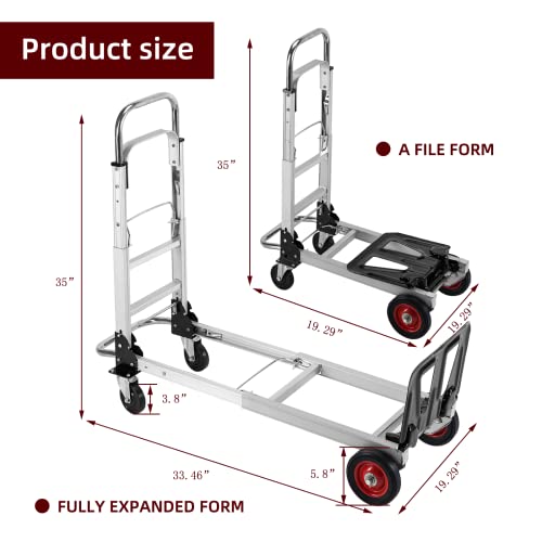 Aluminium Hand Truck Dolly Heavy Duty 330Lbs Capacity, Stuffygreenus 2 In 1 Convertible Folding Hand Truck With Pneumatic Wheels And Telescoping Handles,Portable Dolly Cart With Bungee Cords #TOP2