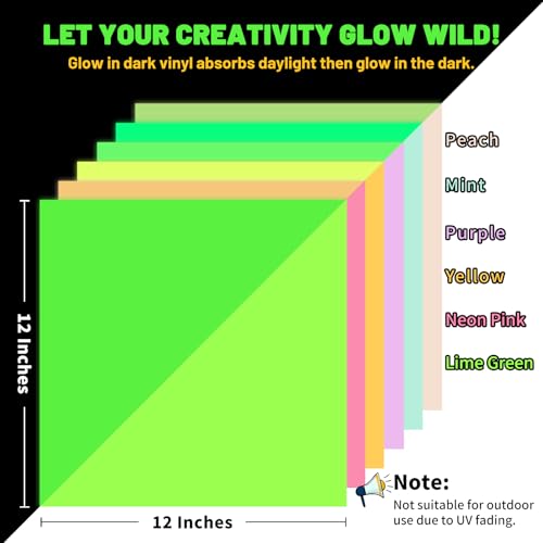 TECKWRAP Glow in Dark Matte Neon Adhesive Craft Vinyl Precut Sheets 12