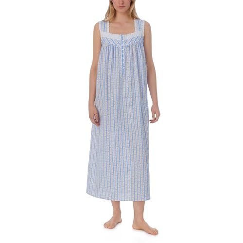Lanz of Salzburg Sleepwear for Women Sleeveless Cotton Long Pajama Nightgown - Blue Tyrolean Small
