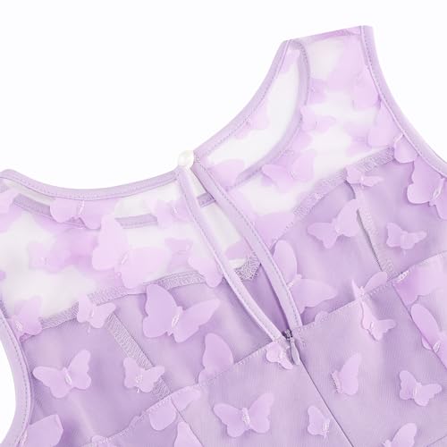 IMEKIS Kids Girls Embroidered Floral Lace Dress Sheer Round Neck Sleeveless Cocktail Swing Dress Flower Girls Gown4