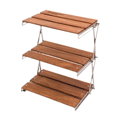 MERIGLARE ポータブルキャンプラック 3層 アウトドアテーブル 折りたたみ式装飾 多機能木製デスクトップホルダースタンド ハイキング ホーム ビーチ用