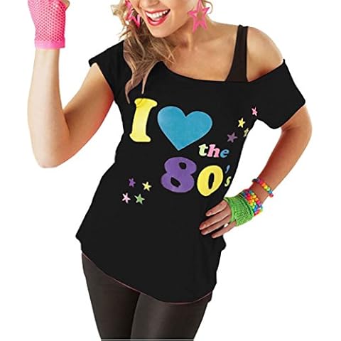 Red Olives® Womens I Love The 80s T Shirt Short Sleeves Ladies Retro Pop Star Tees Top UK 8-18 (L, Black) Cover