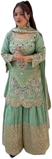Pristiq Fashion New Designer Party Wear Look TOP, Sharara Plazzo And Duppata, Natural Crep Fabric // Wedding Wear // Ethni...