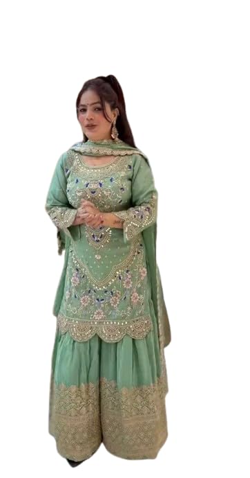 Pristiq Fashion New Designer Party Wear Look TOP, Sharara Plazzo And Duppata, Natural Crep Fabric // Wedding Wear // Ethni... - Review, Price and Buying Guide