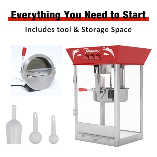 Image of 12 oz Countertop Popcorn Machine, Retro Theater Style Popcorn Maker with Warming Deck & Non-Stick Kettle, Large Electric Popper for Family Movie Night, Party & Concession Stand (Classic Red)