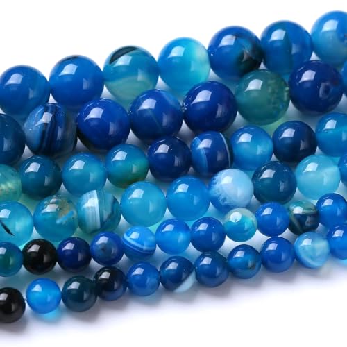 Round Loose Beads Natural Gem Beads Crystal Energy Stone Beads for Jewelry Making 15" (Blue Carnelian Stripe Agate, 8MM)