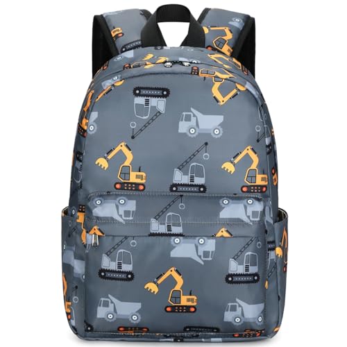 CAMTOP Preschool Backpack for Kids Boys Girls Toddler Backpack Kindergarten School Bookbags for Age 3-8 (Engineering Car Grey)