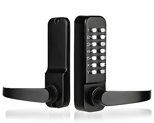 Gertrdti Mechanical Keyless Entry Door Lock with Handle, Stainless Steel Keypad Front Door Lock Handle Set, Code Door Locks with Keypad, Waterproof Digital Outdoor Gate Code Door Lock (Black)