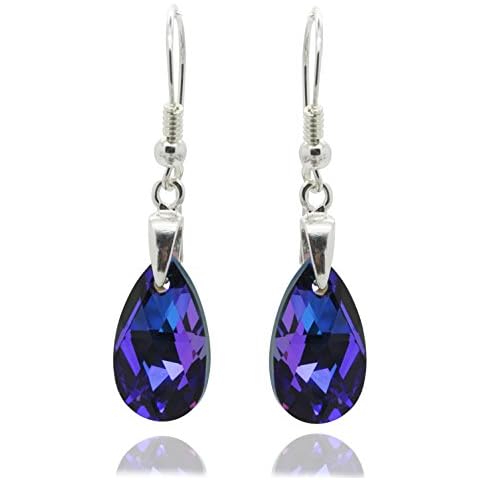 Royal Crystals "Made with Imitation of Crystals" Sterling Silver 925 Purple Blue Drop Dangle Pierced Earrings Cover