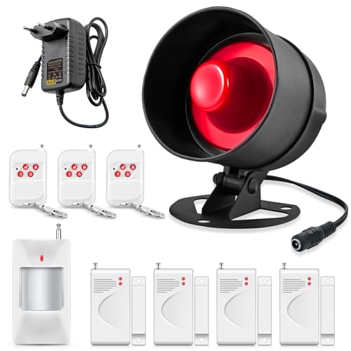 Sistema de Alarma doméstica inalámbrica,10 Piezas Sistema Completo de Alarma antirrobo,Sirena de Alarma con PIR, Sensor de Puerta y Ventana, Control Remoto para apartamento,Garaje, Oficina