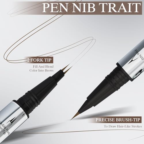 Zweizinkiger Augenbrauenstift, Wasserfester 2-in-1-Flüssiger Augenbrauenstift mit Gabel- und Pinselspitze, Zum Zeichnen der unteren Wimpern und der Seidenraupe (Dunkelbraun)