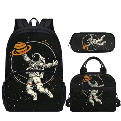 Astronaut Print Kids Backpack Set for School Boys Girls Space Preschool Bookbag with Reusable Lunch Bag Pencil Case, Toddler Backpack And Lunch Box Set