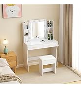 Amazon｜Donext ドレッサー 化粧台 テーブル 鏡台 ライト付き 3色LED