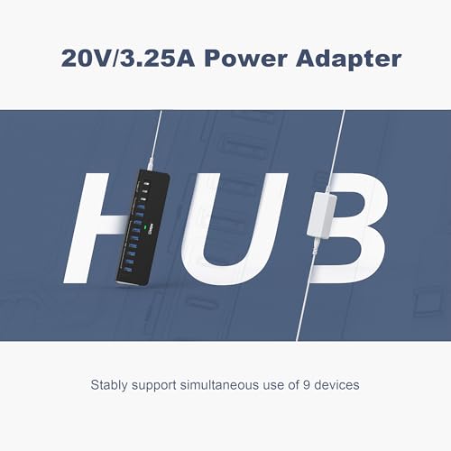 Image of Powered USB Hub 10Gbps, intpw YH9AC 12-Port USB C Hub with 10Gbps USB C 3.2, 2 USB A 3.2, 7 USB 3.0, 2 PD 45W Charging Port, 65W Power Adapter + 3.3FT Cable, Aluminum USB Hub for Laptop /iPhone16 /15 /PC
