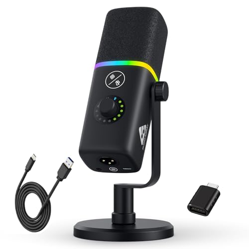 Image of Audio Array AM-C45 XLR /USB Professional RGB Dynamic Podcast Microphone | Built-in Monitoring | One Touch Mute Volume & Noise-Cancellation | 2M USB Cable & Metal Base | Streaming, Podcasting, Singing
