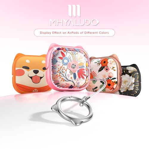 Image of for AirPods 4 Case with Cleaning Kit, Cute Cat Ear Print Design & Cute Buckle, Inverted Phone Holder Design, Top Safe Lock Buckle Design, for Girls AirPods 4 case 2024,Clear Flowers