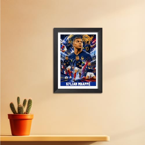 Image of TenorArts Kylian Mbappe France Poster Worldcup Themed Laminated Photo Frame Painting with Matt Finish Black Texture (12 inches x 9inches)