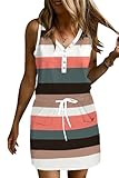 SAUKOLE Summer Swing Short Dress for Women 2025 Fashion Casual Drawstring Waist Mini Tank Dresses