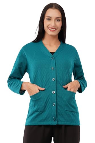 Image of Women Woolen Full Sleeve self Knit v-Neck Sweater Cardigan for Winter wear with Front Pockets Plus