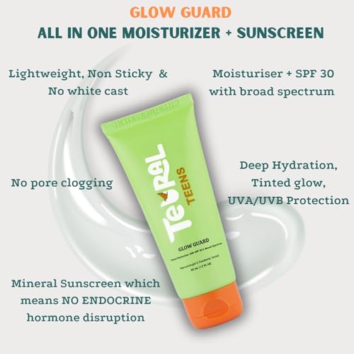 Image of Teens 2in1 Face Cream + Mineral Sunscreen SPF 30| Tinted| Broad Spectrum| Lightweight, Plant-based, No white cast|For Sensitive & Acne Skin| Ages 12-18 | Derma & Paediatric Tested 50gm