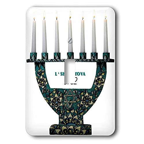 3dRose Image of Aqua And Gold Menorah Say L Shana Tova With... - Light Switch Covers (lsp_349035_1)