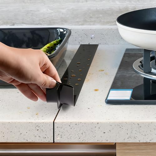 MUYAPAY 3 Stück Silikon Gap Cover für Herd und Theke 63,5cm, Fugenleiste Arbeitsplatte T Profil Spaltfüller, Zuschneidbar Hitzebeständig Flexibel Für Herd-Arbeitsplatten Ofen Waschmaschine (Schwarz)