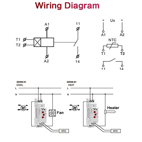 DEWIN Temperaturregelrelais, Temperaturregler GRW8-01 Hutschienen Temperaturkontroll Relais Temperaturreglermonitor AC/DC 24V-240V