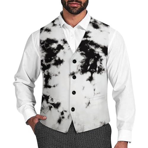 Watercolour Black White Tie Dye Men's Suit Vest Slim Fit V-Ncek Waistcoat Business Casual Vest