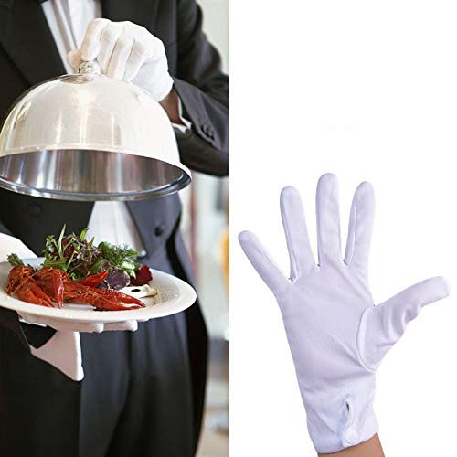 hinffinity Gants De Travail en Nylon Blanc, Gants D'étiquette Gants Blancs À Résistance Triple en Polyester pour Gants De Service/Serveurs/Conducteurs/Inspection De Bijoux Cover