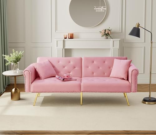 ModernLuxe 2-Seater Sofa Bed,Velvet Upholstered Sofa with Adjusta...