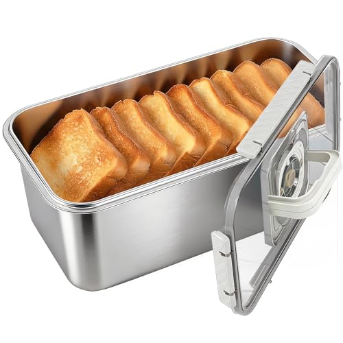 ANYPROLUS Bread Box Stainless Steel Bread Storage for Homemade Bread, Dishwasher Safe Bread Containers Storage Airtight Loaf, Airtight Bread Storage Container with Lid and Handle