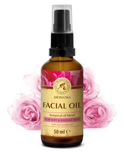 Aceite Facial 50 ml - Enriquecido con Aceite Esencial de Rosa - Aceites de Jojoba y Almendras - Cuidado Facial Hidratante y Nutritivo - Piel Suave, Radiante y Lisa - Belleza