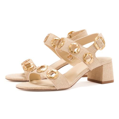 YDN Women's Fashion Open Toe Sandals Chunky Block Dressy Low Heels Backstrap with Buckle Fancy Summer Daily Shoes Size 4-16 US