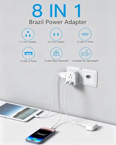 Image of Type N Plug Adapter Brazil, HANYCONY Braizl Power Adapter, 2 Pack