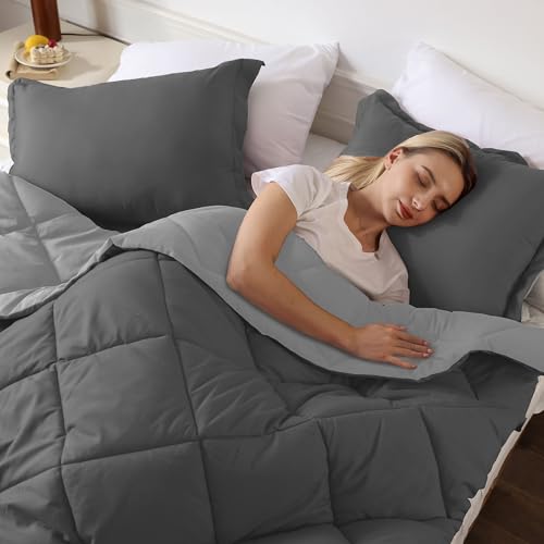 Image of downluxe California King Comforter Set - Charcol and Grey Cal King Comforter Set, Soft Bedding Sets for All Seasons - 3 Pieces - 1 Comforter (104 inchx96 inch) and 2 Pillow Shams(20 inchx36 inch)